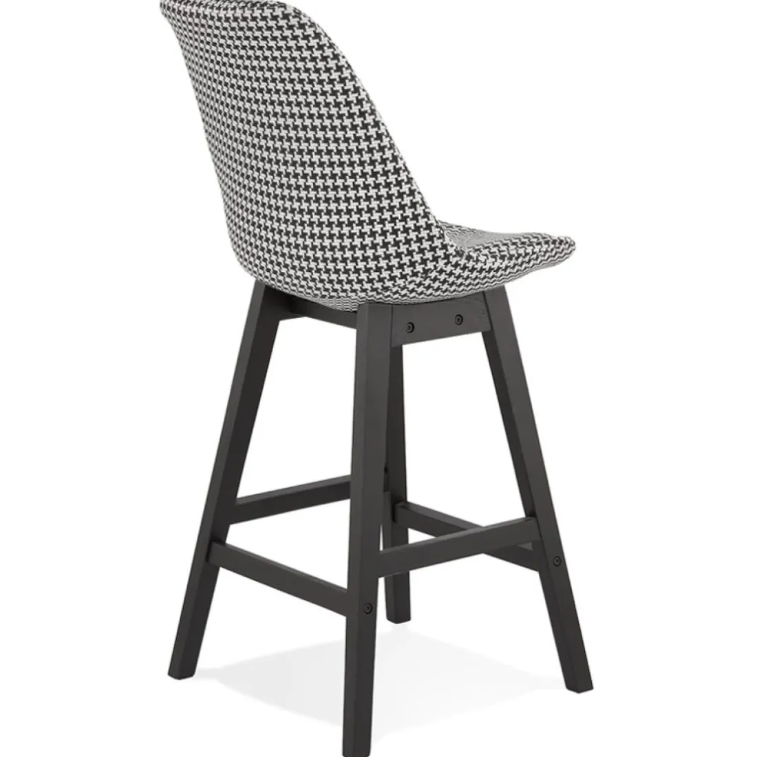 Tabouret snack mi-hauteur 'MORISS MINI' en tissu pied de poule et pieds en bois noir