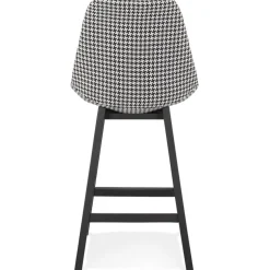 Tabouret snack mi-hauteur 'MORISS MINI' en tissu pied de poule et pieds en bois noir