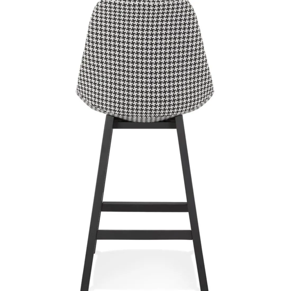 Tabouret snack mi-hauteur 'MORISS MINI' en tissu pied de poule et pieds en bois noir