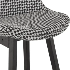 Tabouret snack mi-hauteur 'MORISS MINI' en tissu pied de poule et pieds en bois noir