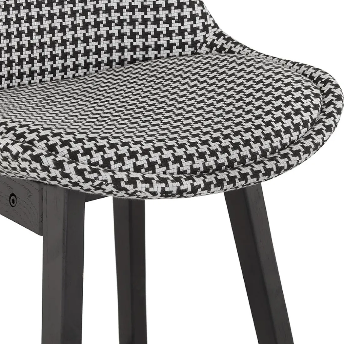 Tabouret snack mi-hauteur 'MORISS MINI' en tissu pied de poule et pieds en bois noir