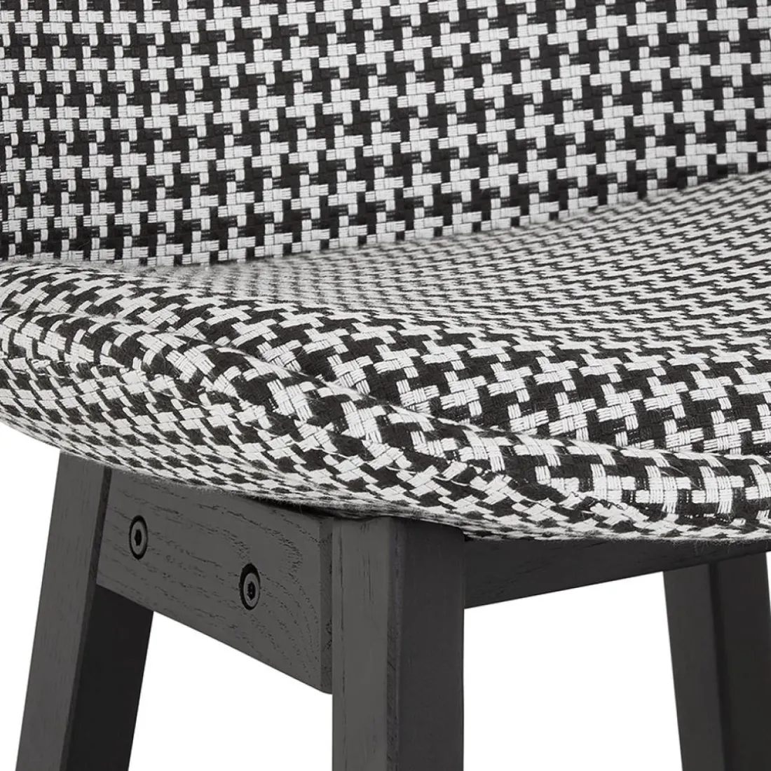 Tabouret snack mi-hauteur 'MORISS MINI' en tissu pied de poule et pieds en bois noir