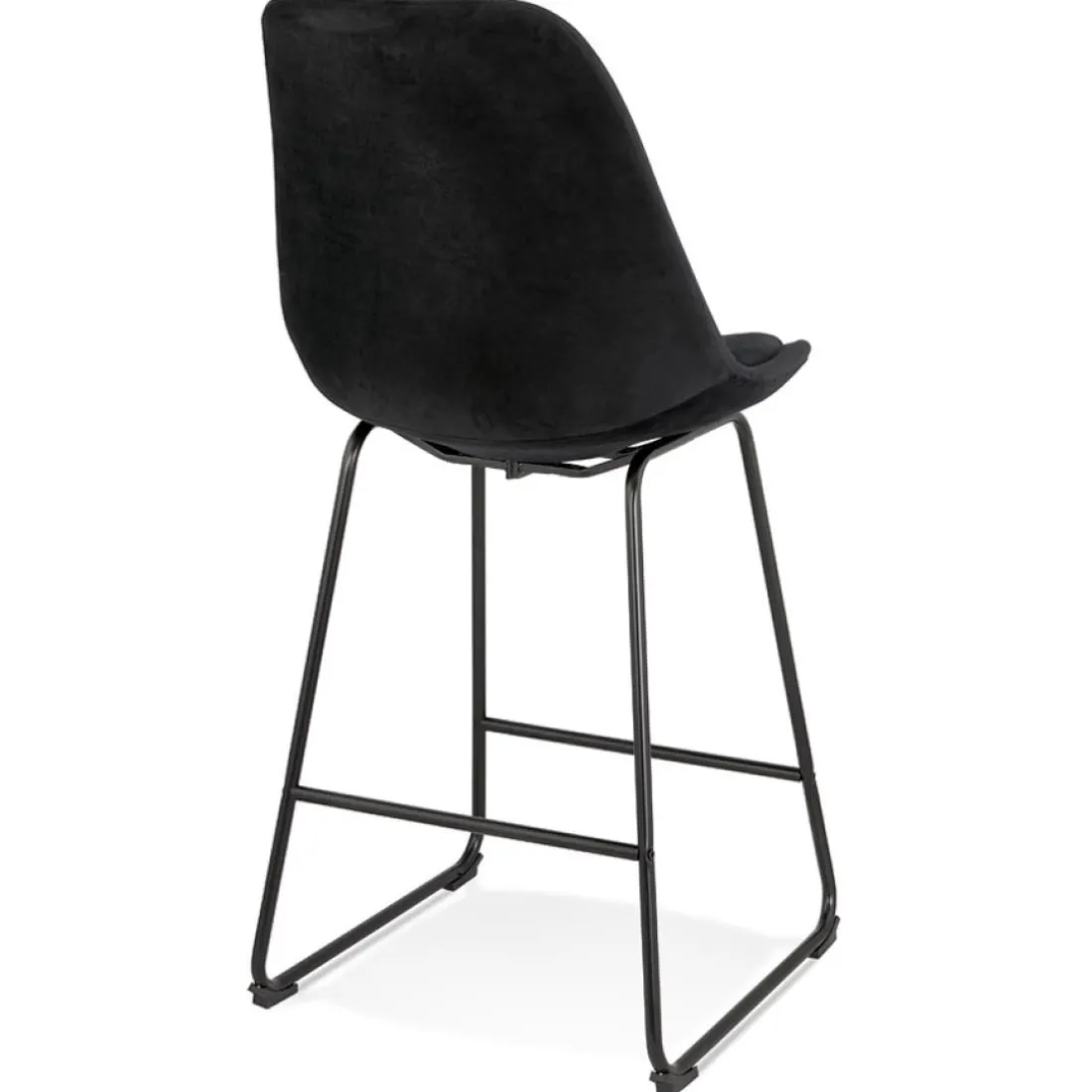 Tabouret snack mi-hauteur 'BULLY MINI' en velours noir et pieds en métal noir