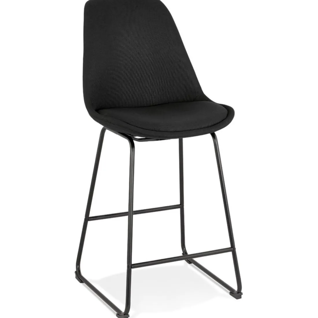 Tabouret snack mi-hauteur 'RIGO MINI' en tissu noir et pieds en métal noir