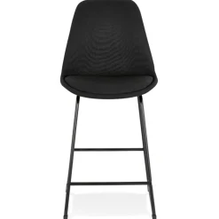 Tabouret snack mi-hauteur 'RIGO MINI' en tissu noir et pieds en métal noir