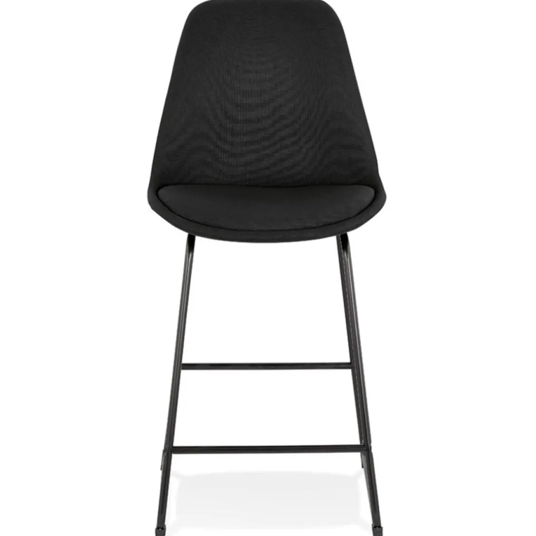 Tabouret snack mi-hauteur 'RIGO MINI' en tissu noir et pieds en métal noir