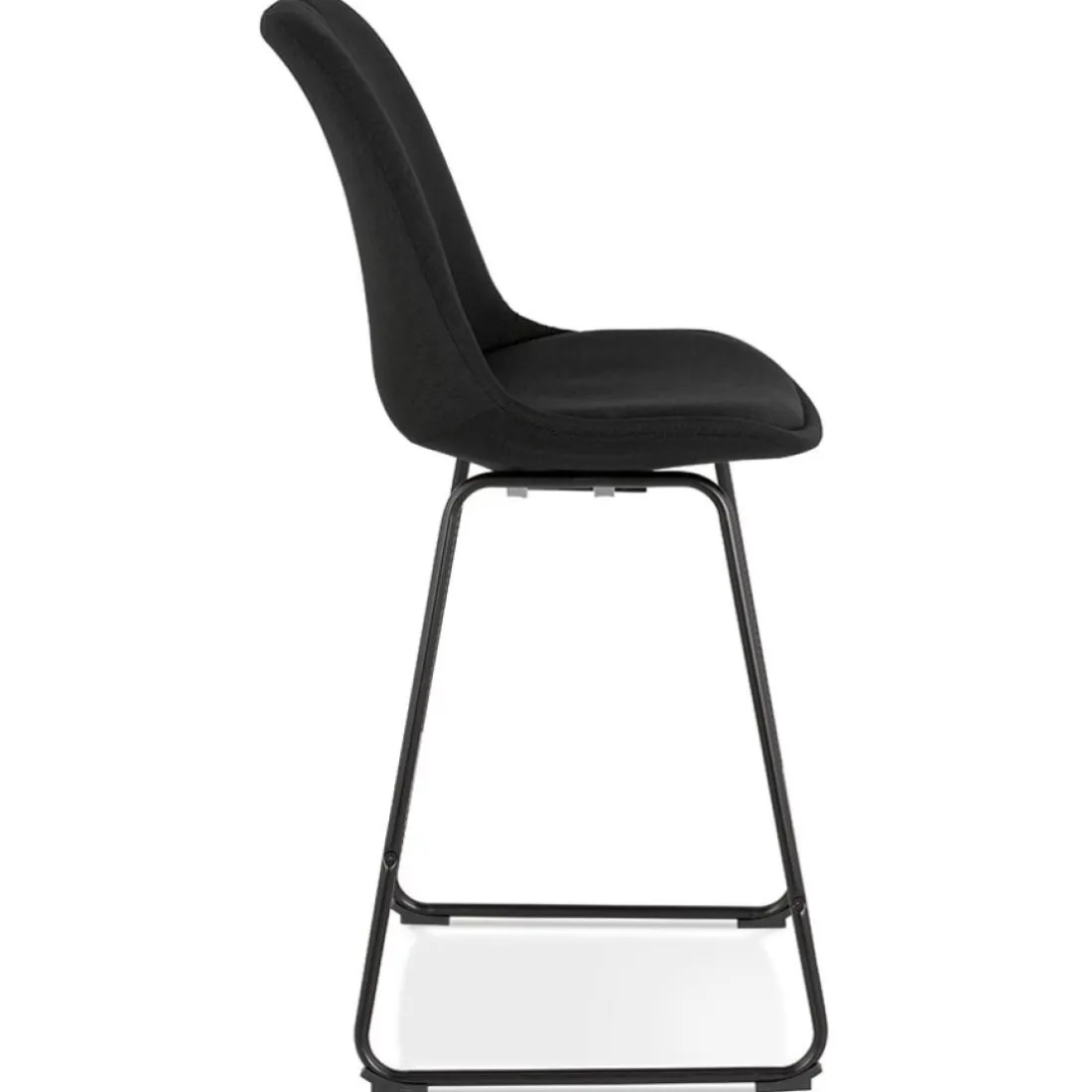 Tabouret snack mi-hauteur 'RIGO MINI' en tissu noir et pieds en métal noir