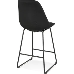 Tabouret snack mi-hauteur 'RIGO MINI' en tissu noir et pieds en métal noir