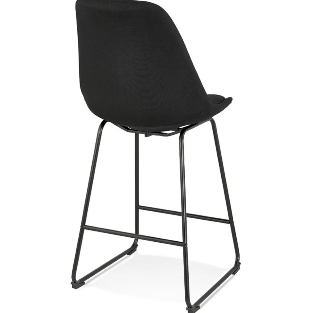 Tabouret snack mi-hauteur 'RIGO MINI' en tissu noir et pieds en métal noir