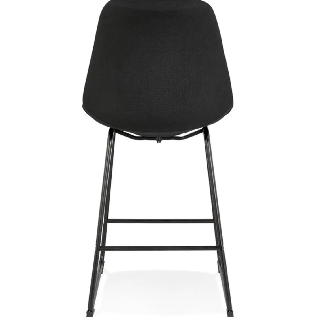 Tabouret snack mi-hauteur 'RIGO MINI' en tissu noir et pieds en métal noir