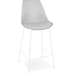 Tabouret snack mi-hauteur 'LEMON MINI' gris avec pied en métal blanc