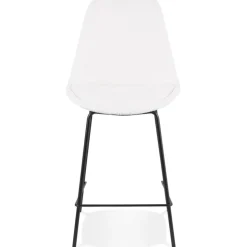 Tabouret snack mi-hauteur 'LEONIE MINI' en tissu bouloché blanc et pied en métal noir