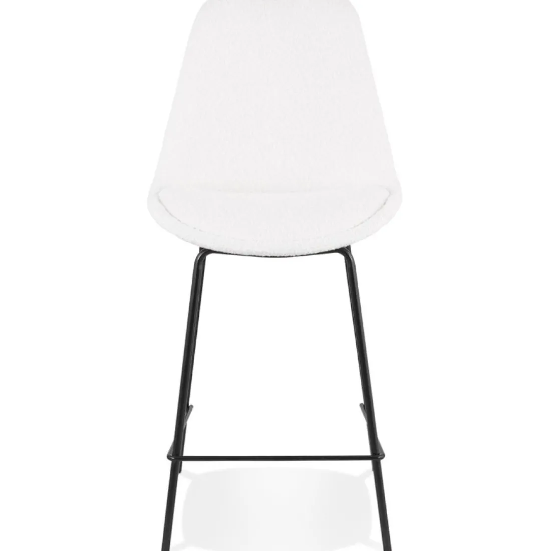 Tabouret snack mi-hauteur 'LEONIE MINI' en tissu bouloché blanc et pied en métal noir