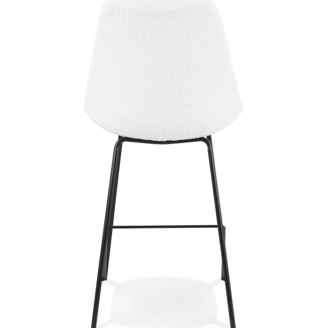 Tabouret snack mi-hauteur 'LEONIE MINI' en tissu bouloché blanc et pied en métal noir