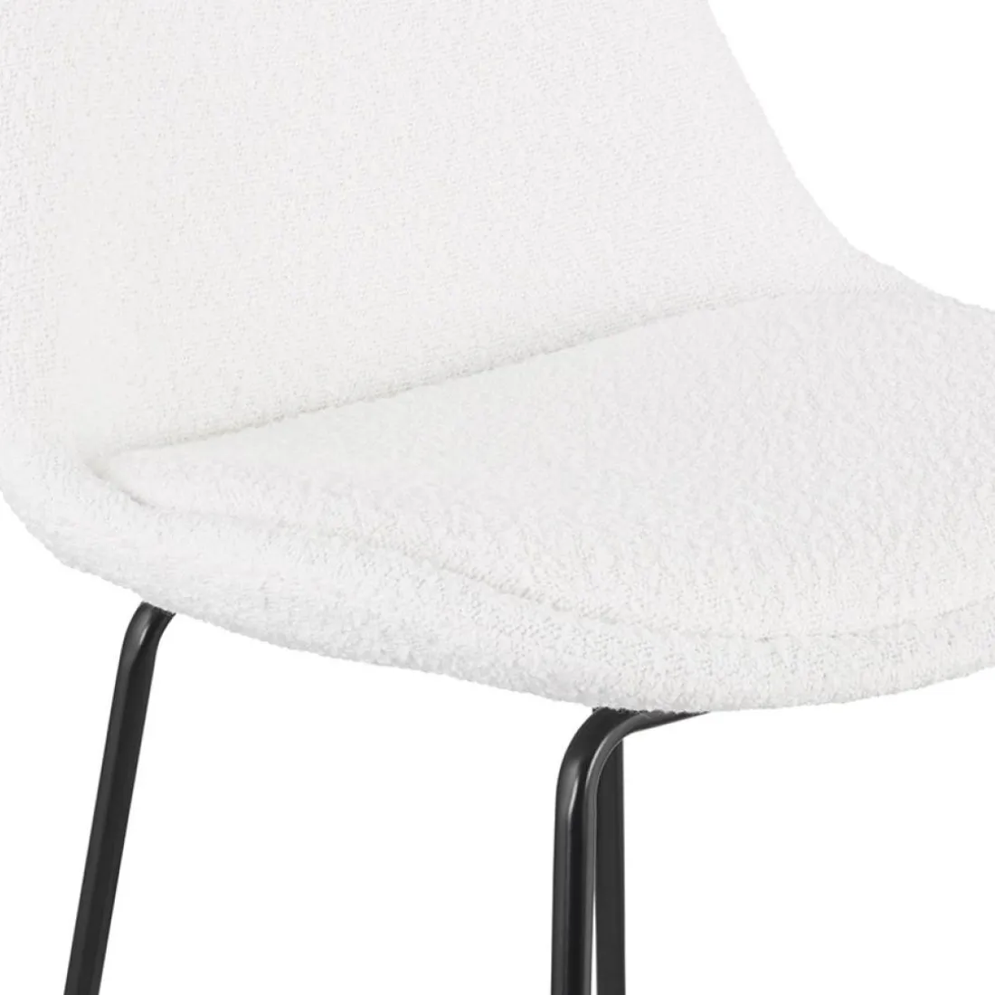 Tabouret snack mi-hauteur 'LEONIE MINI' en tissu bouloché blanc et pied en métal noir