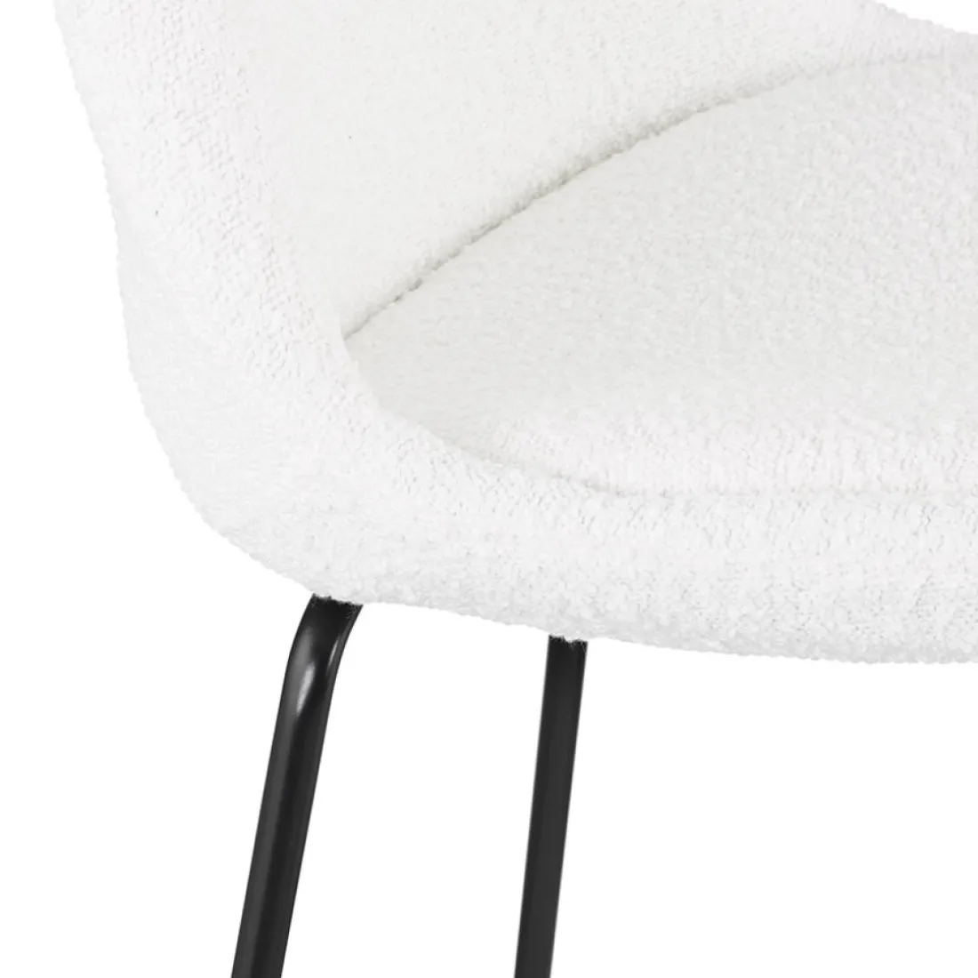 Tabouret snack mi-hauteur 'LEONIE MINI' en tissu bouloché blanc et pied en métal noir