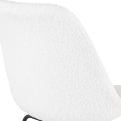 Tabouret snack mi-hauteur 'LEONIE MINI' en tissu bouloché blanc et pied en métal noir