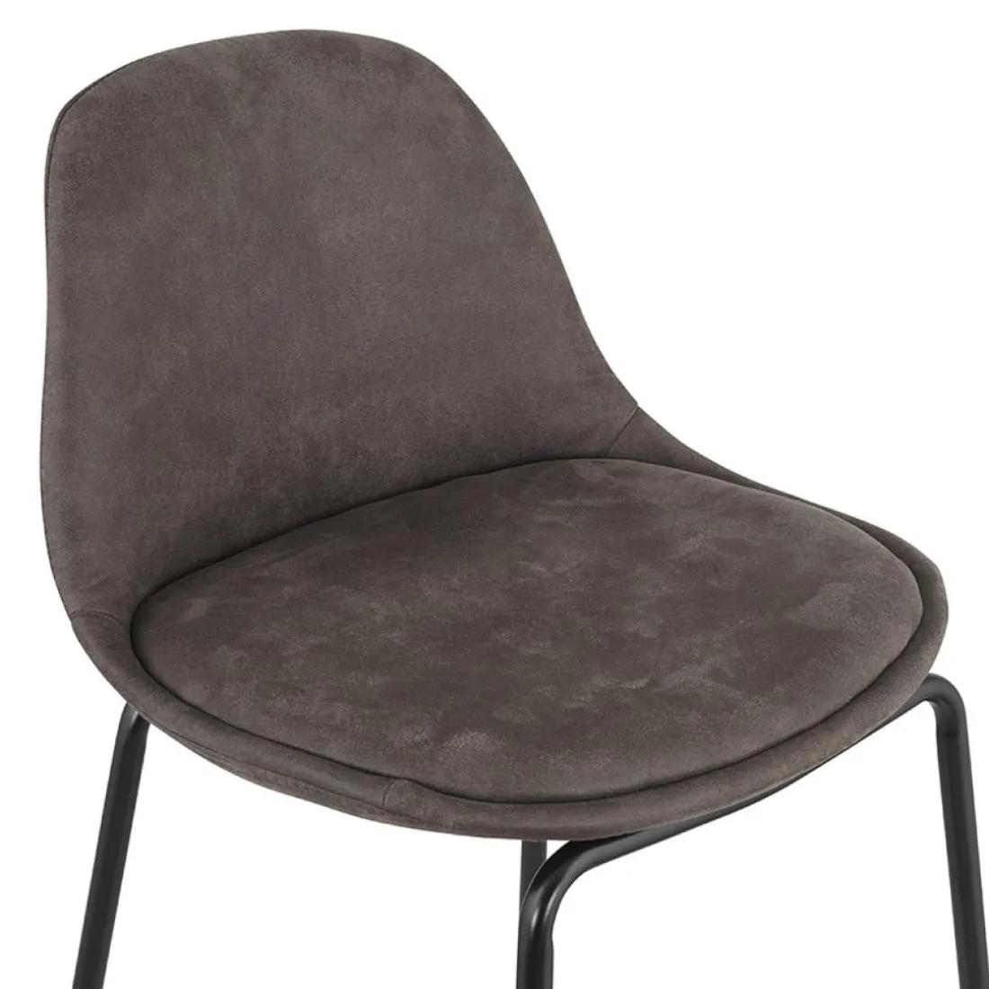Tabouret snack mi-hauteur 'GIRON MINI' en microfibre gris foncé et pied en métal noir
