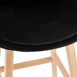 Tabouret snack mi-hauteur 'MORISS MINI' en velours noir et pieds en bois naturel