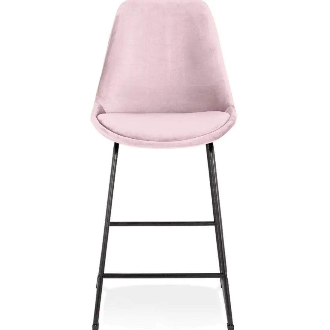 Tabouret snack mi-hauteur 'BULLY MINI' en velours rose et pieds en métal noir