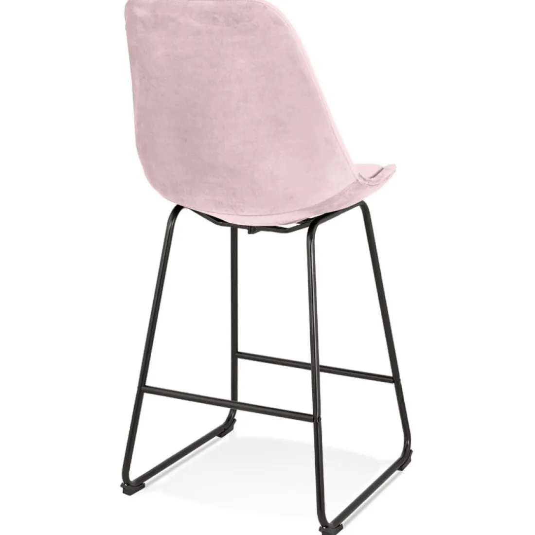 Tabouret snack mi-hauteur 'BULLY MINI' en velours rose et pieds en métal noir