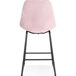 Tabouret snack mi-hauteur 'BULLY MINI' en velours rose et pieds en métal noir