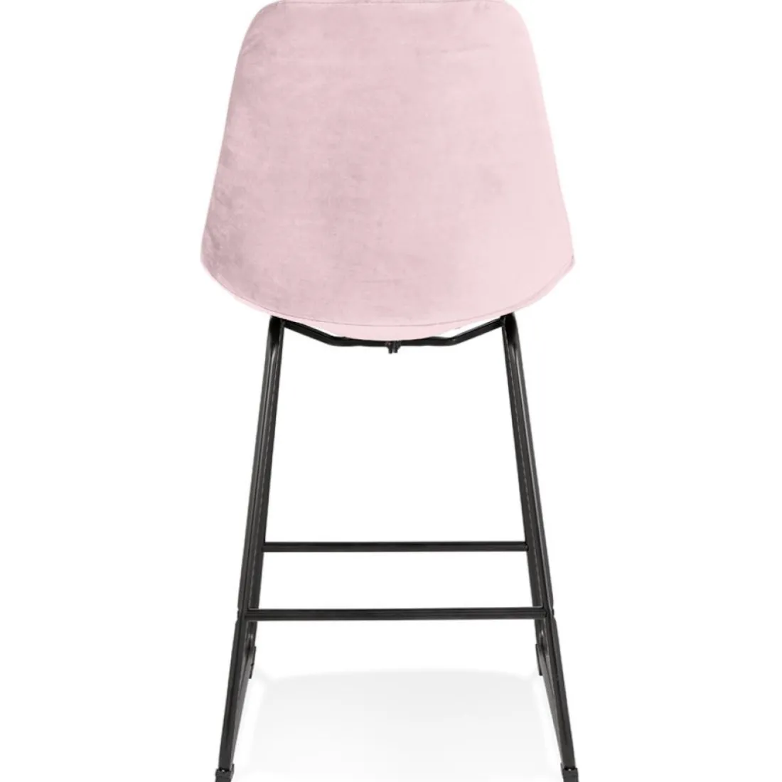 Tabouret snack mi-hauteur 'BULLY MINI' en velours rose et pieds en métal noir