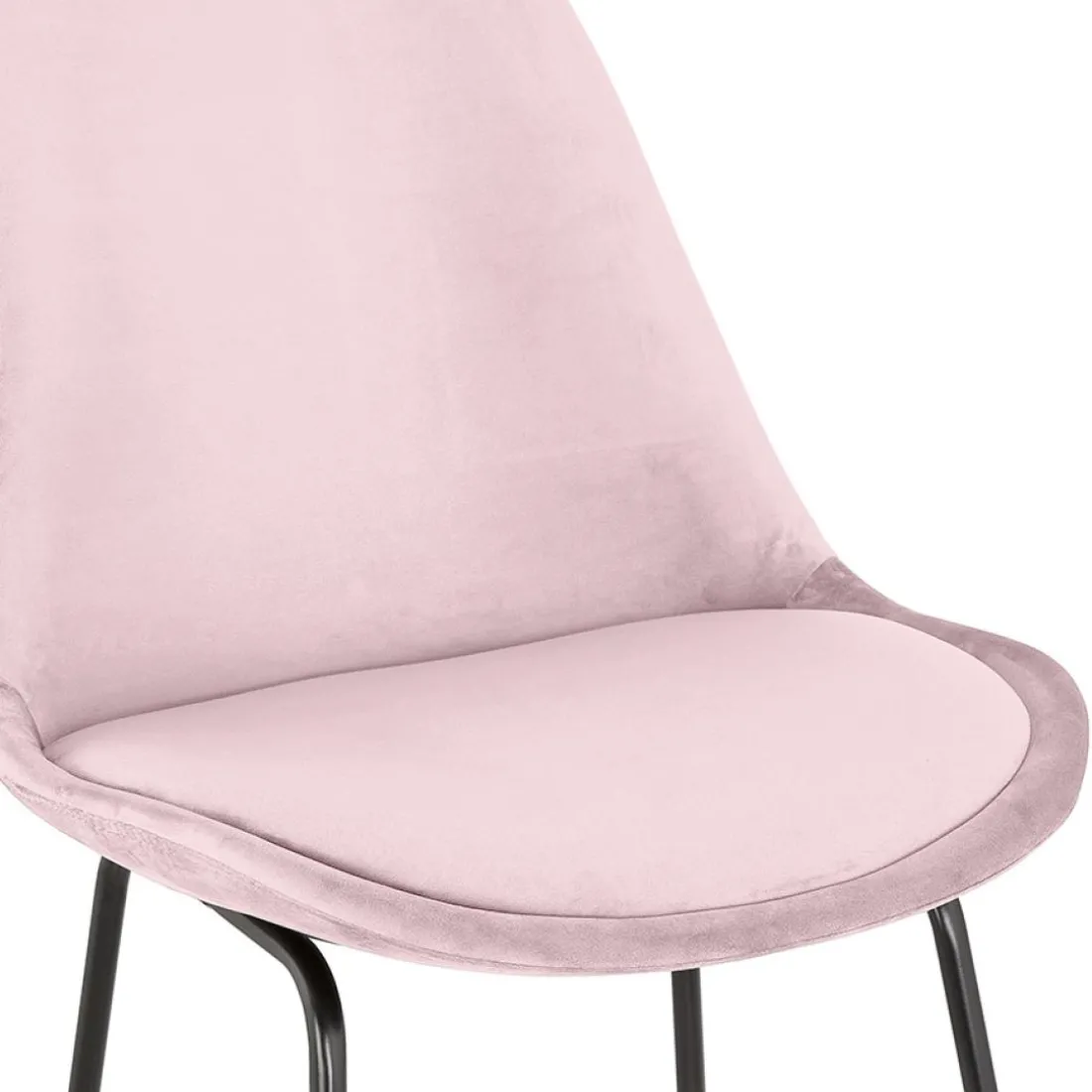 Tabouret snack mi-hauteur 'BULLY MINI' en velours rose et pieds en métal noir