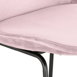 Tabouret snack mi-hauteur 'BULLY MINI' en velours rose et pieds en métal noir