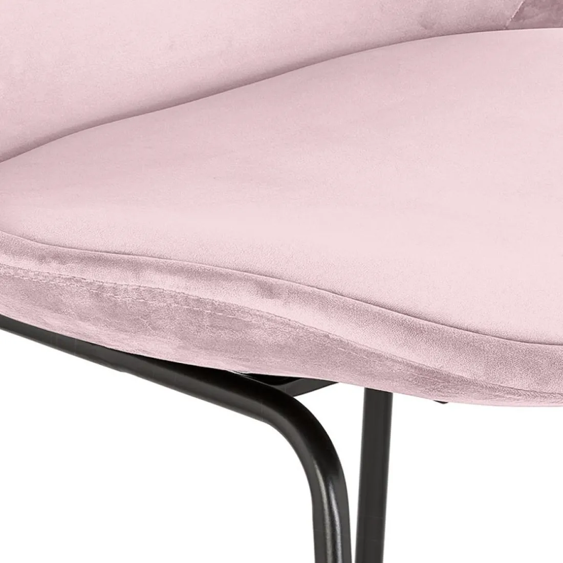 Tabouret snack mi-hauteur 'BULLY MINI' en velours rose et pieds en métal noir