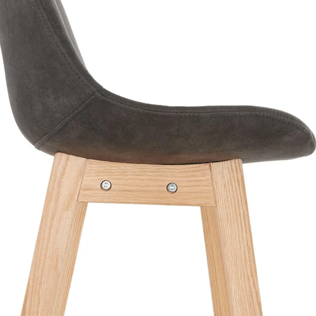 Tabouret snack mi-hauteur 'ASPEN MINI' en microfibre grise et pieds en bois naturel