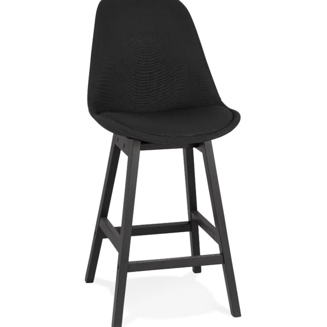 Tabouret snack mi-hauteur 'TERESA MINI' design en tissu noir et pieds en bois noir