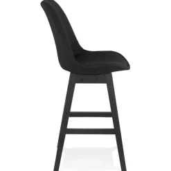 Tabouret snack mi-hauteur 'TERESA MINI' design en tissu noir et pieds en bois noir