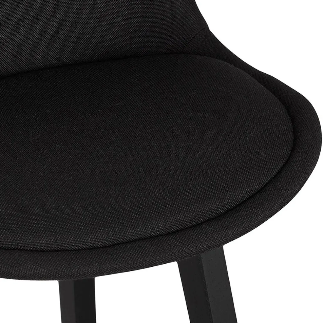Tabouret snack mi-hauteur 'TERESA MINI' design en tissu noir et pieds en bois noir