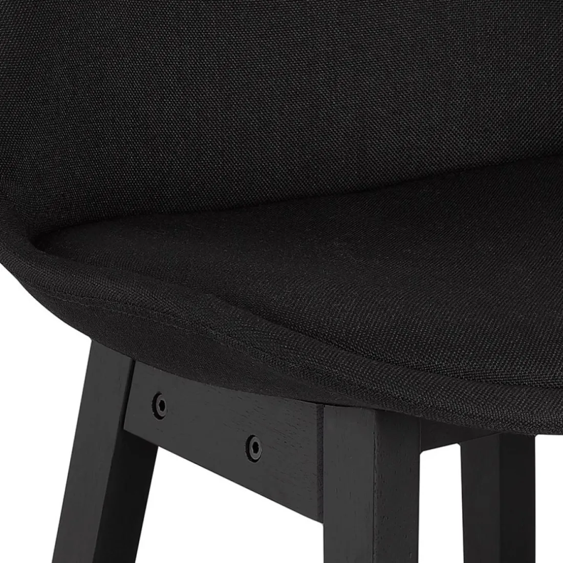 Tabouret snack mi-hauteur 'TERESA MINI' design en tissu noir et pieds en bois noir
