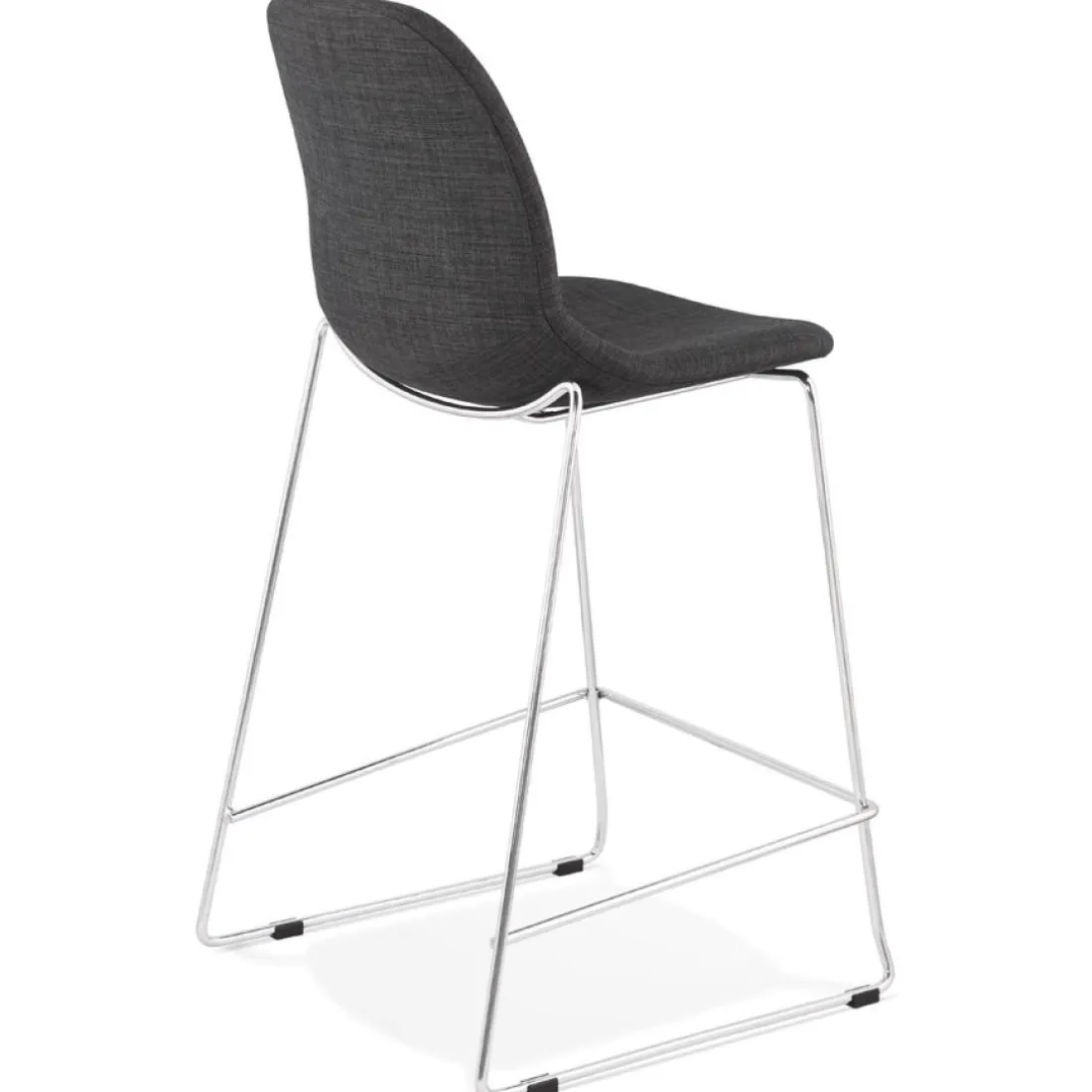 Tabouret snack mi-hauteur empilable 'FAKIR MINI' en tissu gris foncé et pied en métal chromé