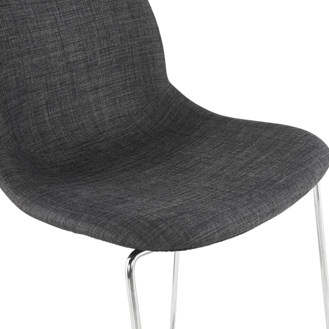 Tabouret snack mi-hauteur empilable 'FAKIR MINI' en tissu gris foncé et pied en métal chromé