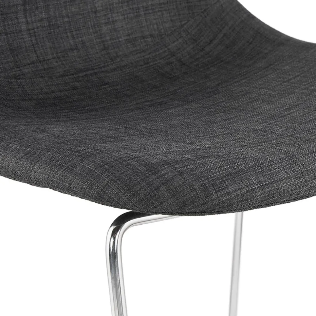 Tabouret snack mi-hauteur empilable 'FAKIR MINI' en tissu gris foncé et pied en métal chromé