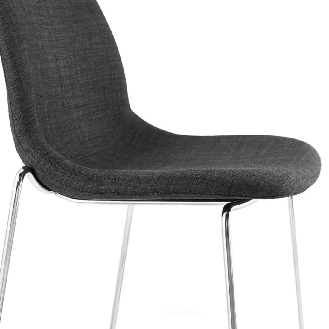 Tabouret snack mi-hauteur empilable 'FAKIR MINI' en tissu gris foncé et pied en métal chromé