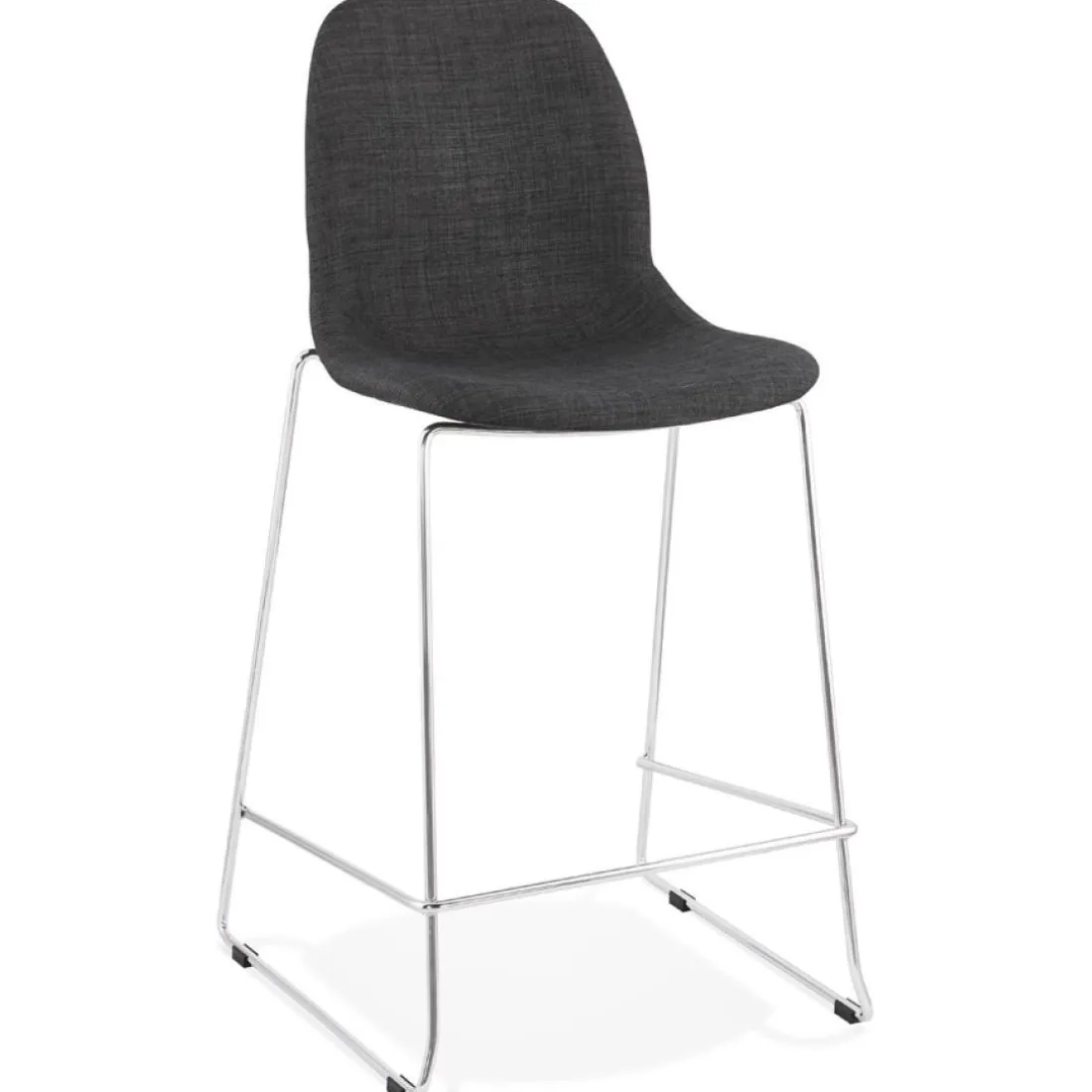Tabouret snack mi-hauteur empilable 'FAKIR MINI' en tissu gris foncé et pied en métal chromé