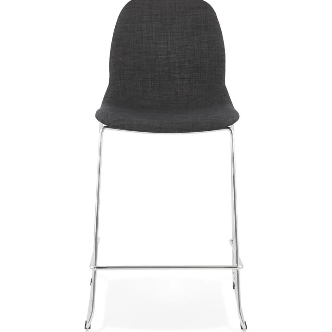 Tabouret snack mi-hauteur empilable 'FAKIR MINI' en tissu gris foncé et pied en métal chromé