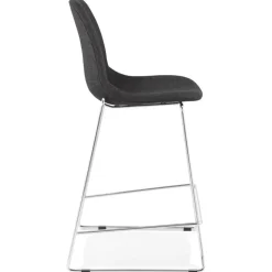 Tabouret snack mi-hauteur empilable 'FAKIR MINI' en tissu gris foncé et pied en métal chromé