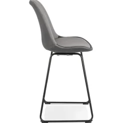 Tabouret snack mi-hauteur 'BULLY MINI' en velours gris et pieds en métal noir