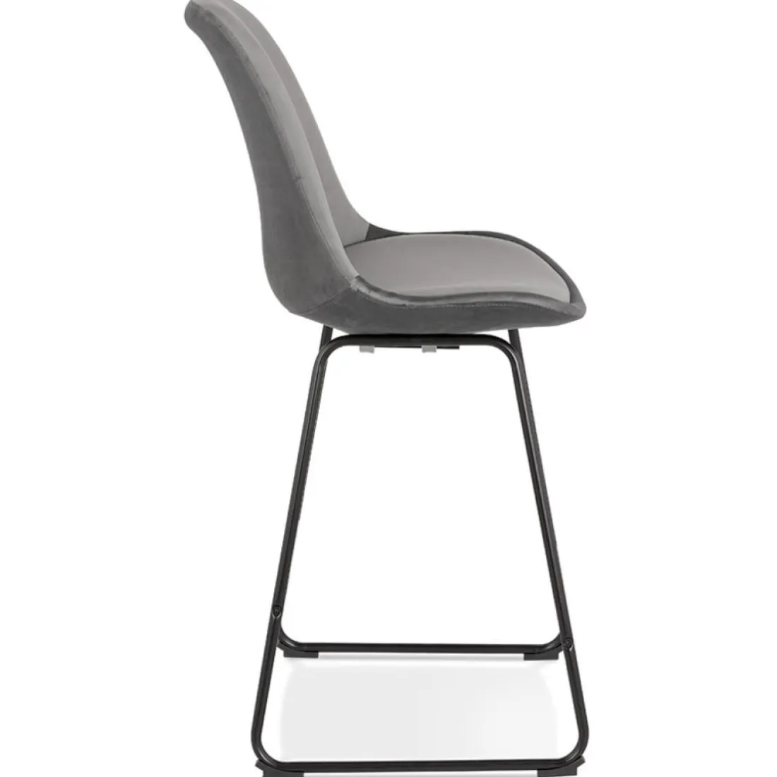 Tabouret snack mi-hauteur 'BULLY MINI' en velours gris et pieds en métal noir