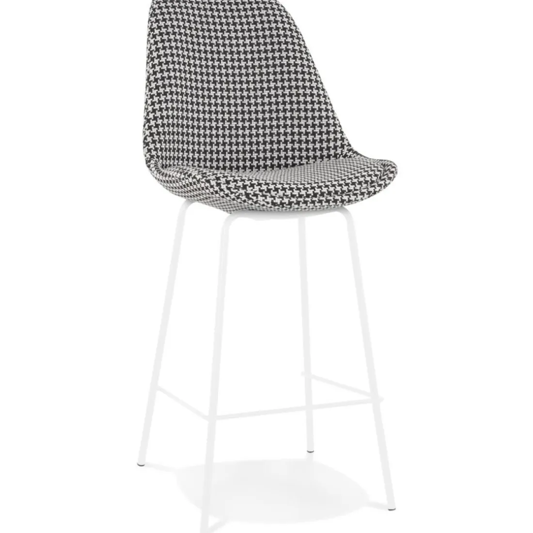 Tabouret snack mi-hauteur 'SPARK MINI' en tissu pied de poule et pieds en métal blanc