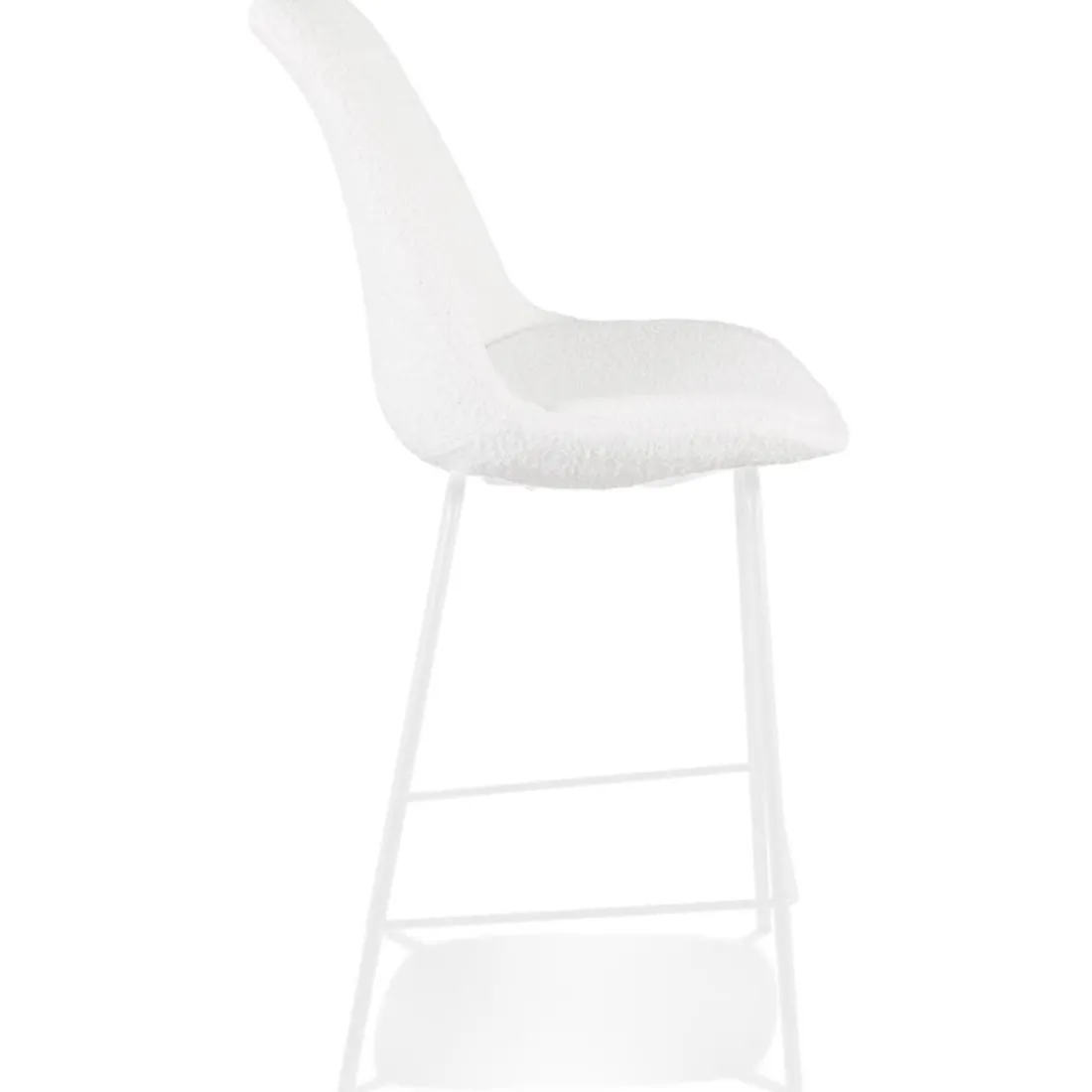 Tabouret snack mi-hauteur 'LEONIE MINI' en tissu bouloché blanc et pied en métal blanc