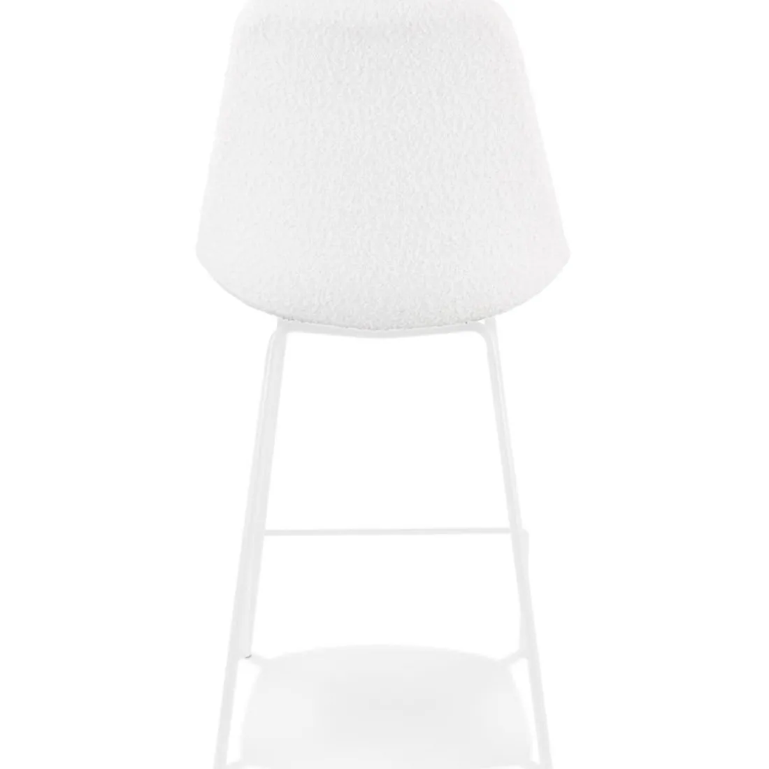 Tabouret snack mi-hauteur 'LEONIE MINI' en tissu bouloché blanc et pied en métal blanc