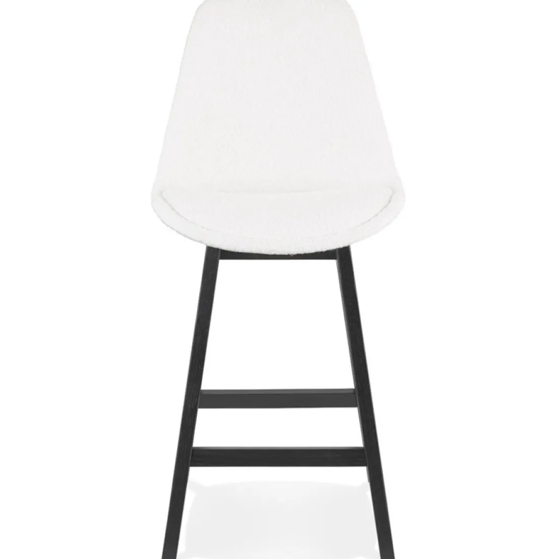 Tabouret snack mi-hauteur 'SANDRA MINI' en tissu bouloché blanc et pied en bois noir