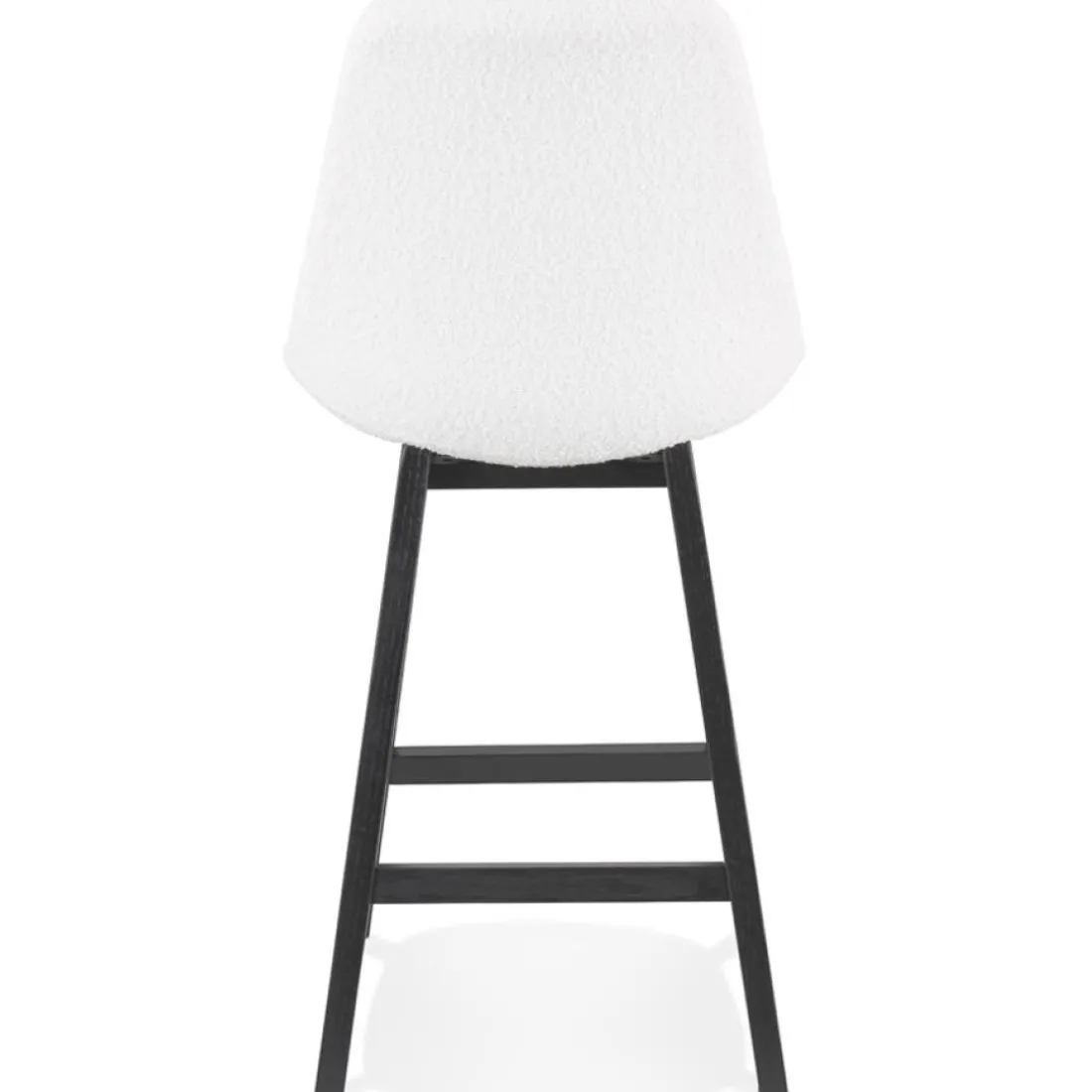 Tabouret snack mi-hauteur 'SANDRA MINI' en tissu bouloché blanc et pied en bois noir