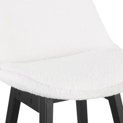 Tabouret snack mi-hauteur 'SANDRA MINI' en tissu bouloché blanc et pied en bois noir